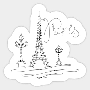 Paris France Eiffel Tower Line Art Sticker